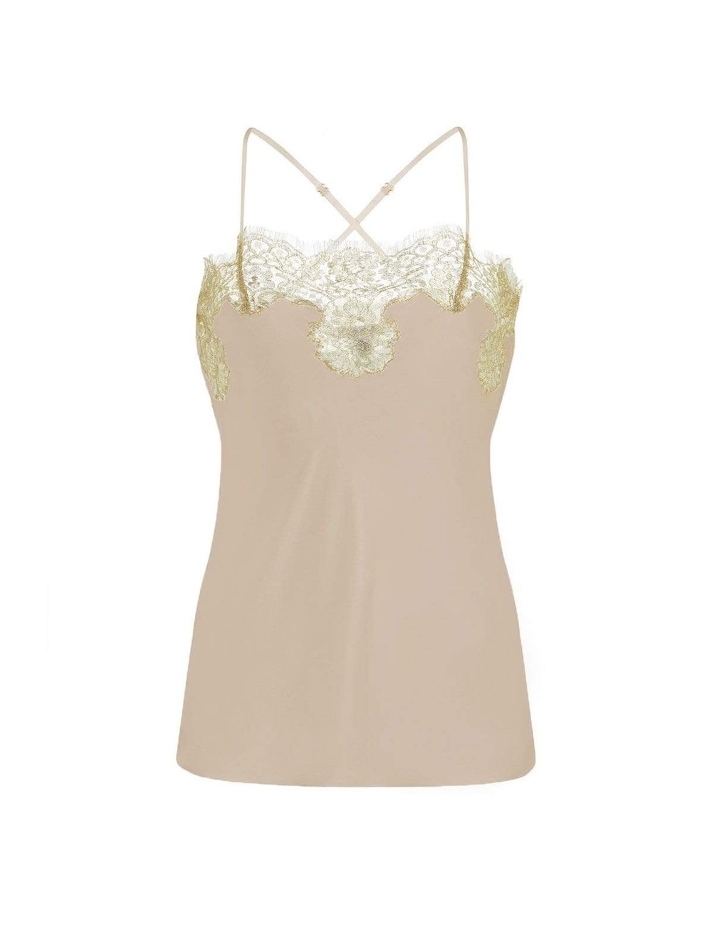 Gilda & Pearl London 100% Silk Gold Lace-Trim Cami Tank Top
